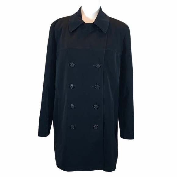 Jacqueline Ferrar size L black double breasted button front vintage trench coat - Picture 1 of 16